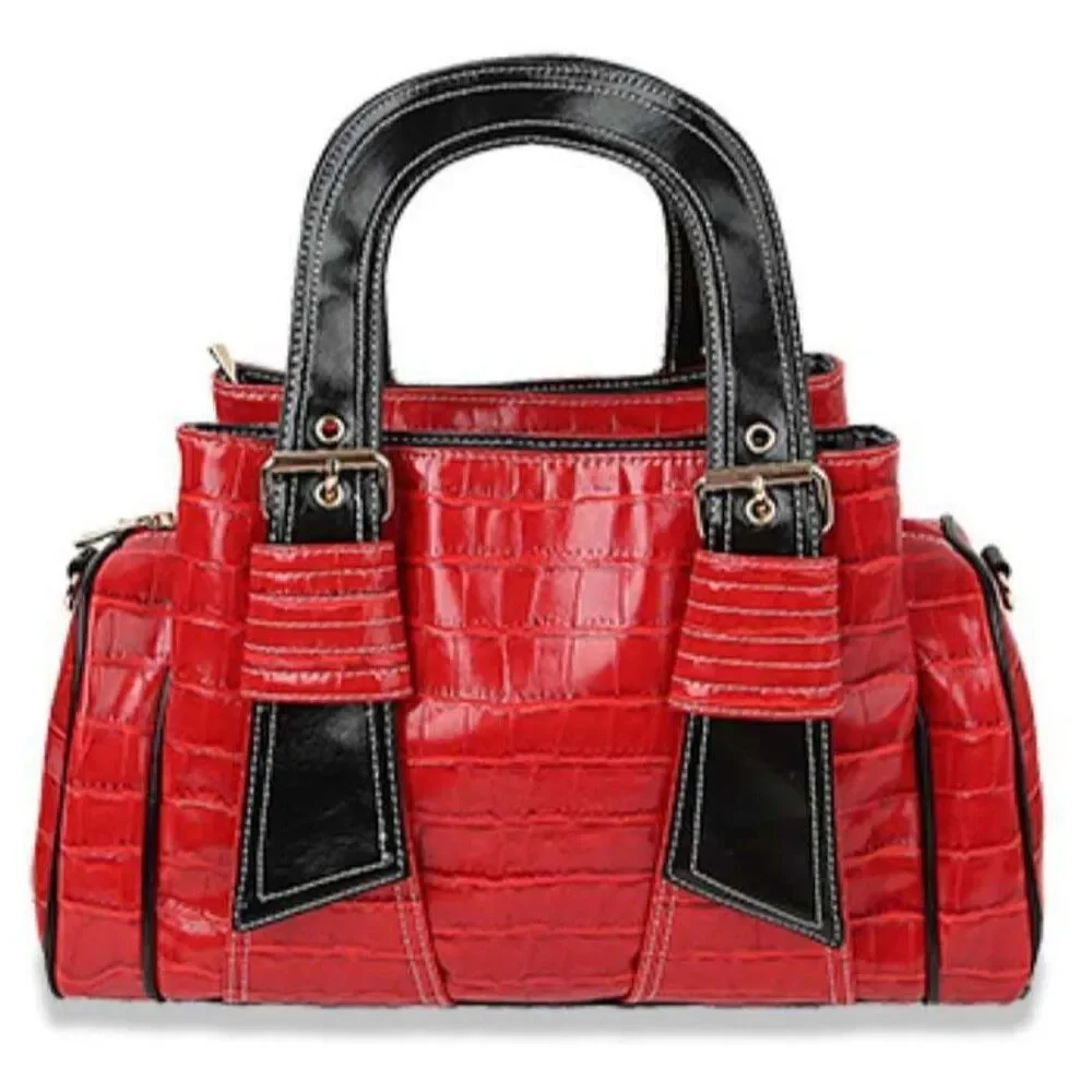Red Embossed Satchel Handbag Fashion Satchel Purses Top Handle Tote